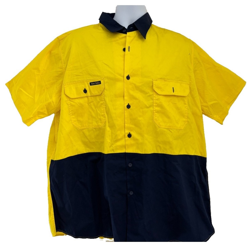 Hard Yakka Safety Shirt 2X Yellow Blue High Visibility 2 Tone Vent Work Uniform